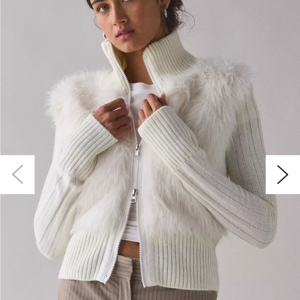 ⚜️ BDG Cream Knit Faux Fur Jacket